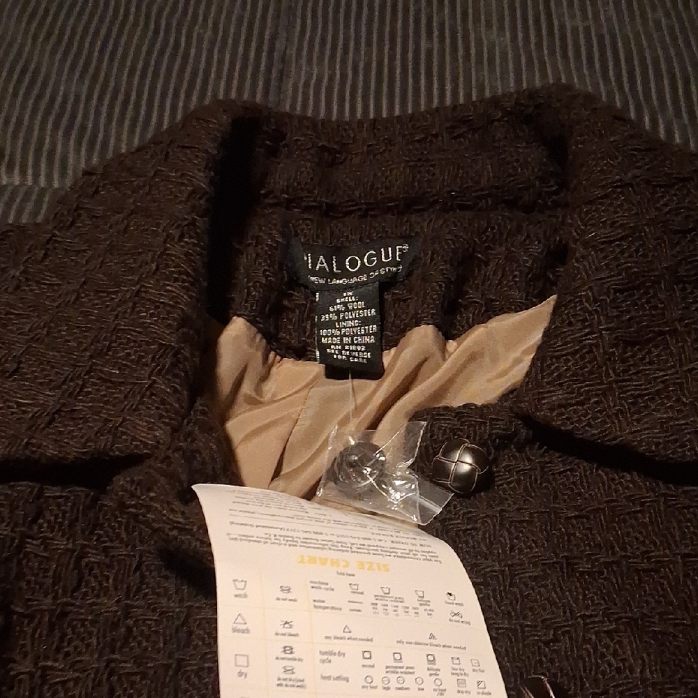 Dialogue Dark Brown Textured Coat with Beige Satin Lining